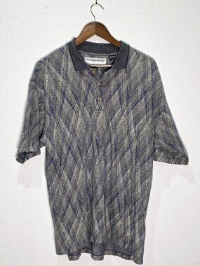 Jhane Barnes Men's Polo Shirt Size L Blue & Tan Geometric
